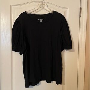 Chico's Black Puff Sleeve Round Neck Short Sleeve Top Size 4 (XXL) Stretch Comfy